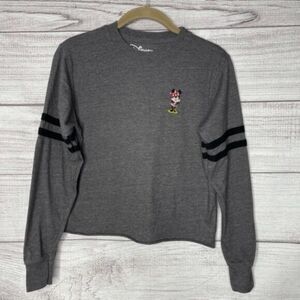 Disney Women's Gray Embroidered Minnie Mouse‎ Cropped Tee Size XS